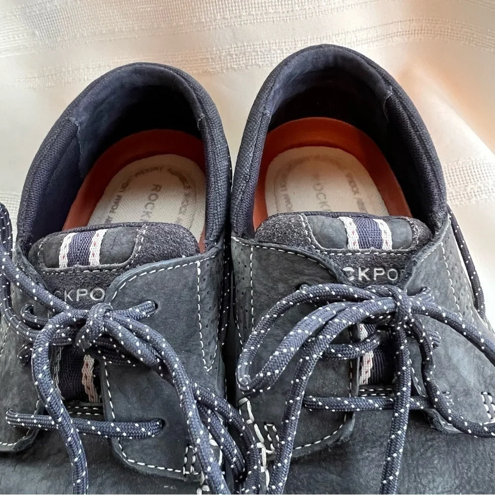 Men’s Rockport Boat Shoes Blue‎ Leather Canvas Suede truTECH sz 10 EUC